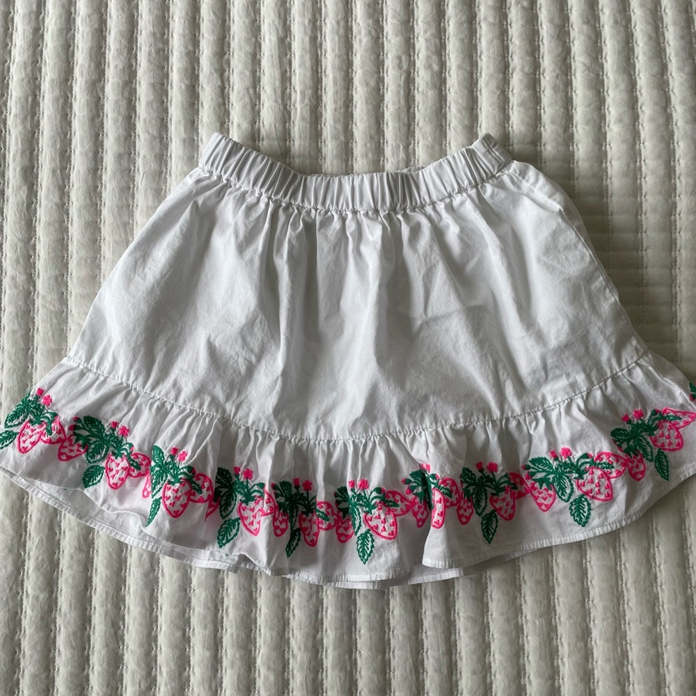 Crewcuts White Skirt with Pink and Green Floral Embroidery